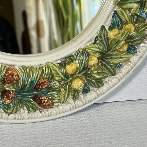 Vintage Ceramic Mirror Wreath Round Fruit Leaf Made in Italy Multi Wall Mounted - Picture 10 of 17